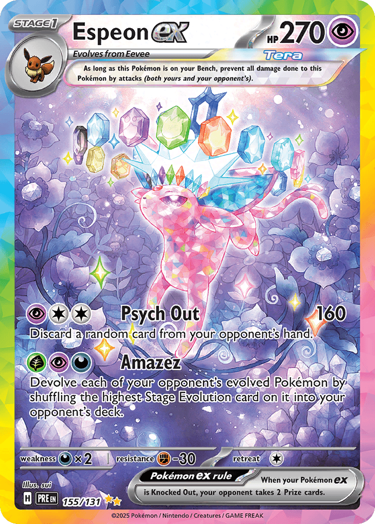 Espeon ex from Prismatic Evolutions, inspected as a worked example
